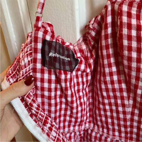 Reformation Red Gingham Linen Dress - Picture 4 of 6